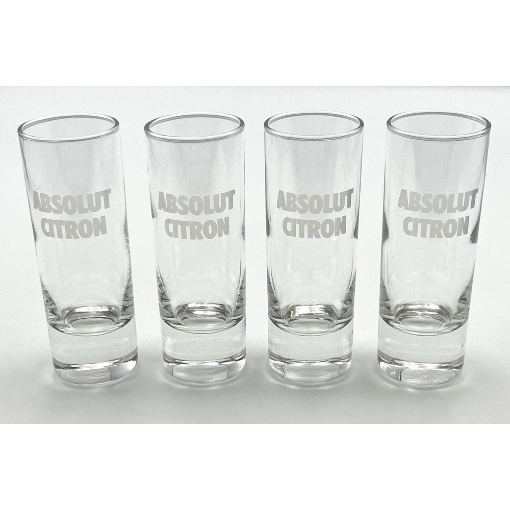 Absolut Citron Vodka Glass Shooter Shot Glasses Set Of 4 Etched Logo